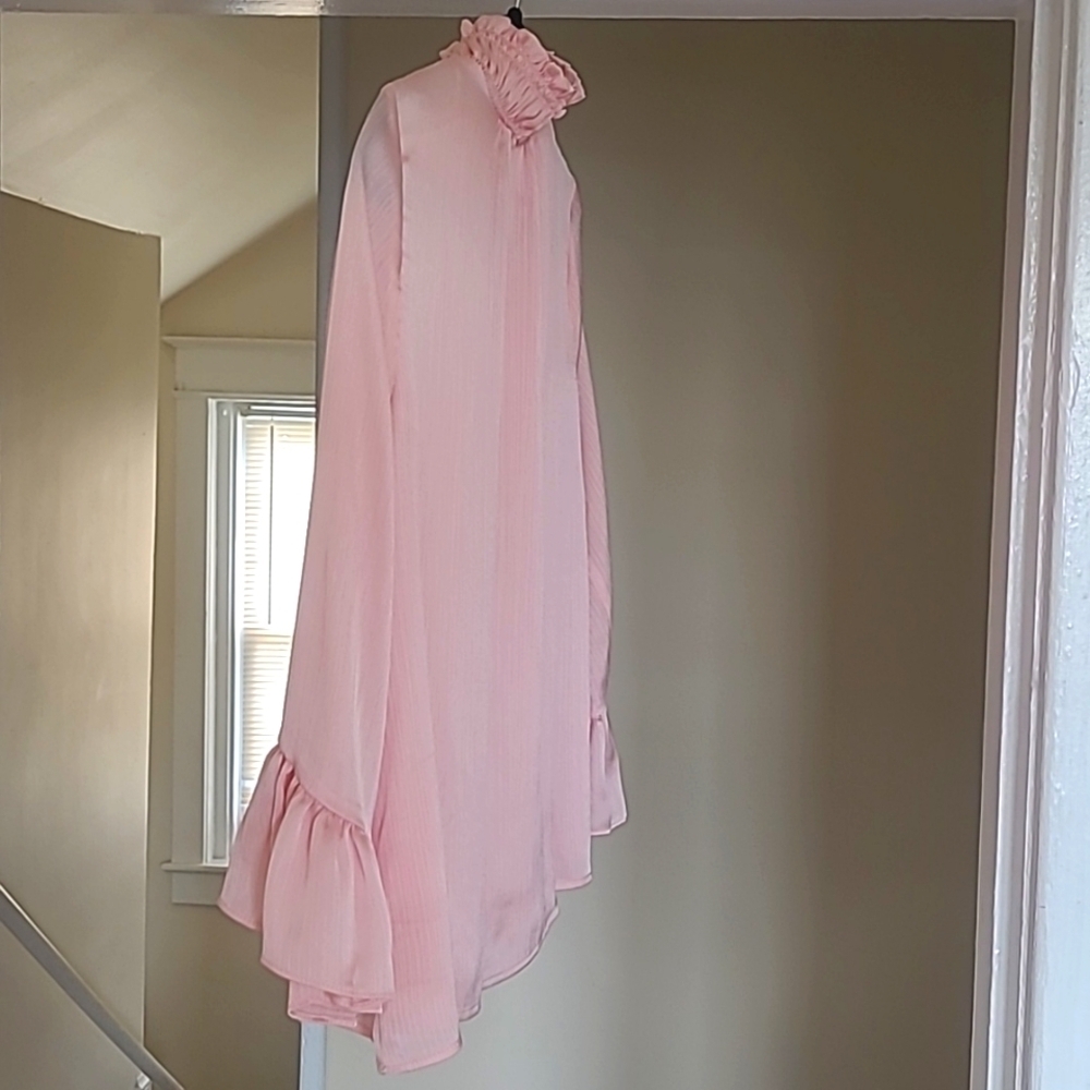 CeCe Pink Mock Neck Ruffle Sleeve Blouse NWT Romantic Work Top Small - Picture 12 of 14